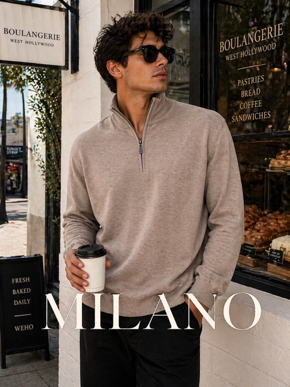 Milano Men's Half-Zip Sweater in Taupe Beige